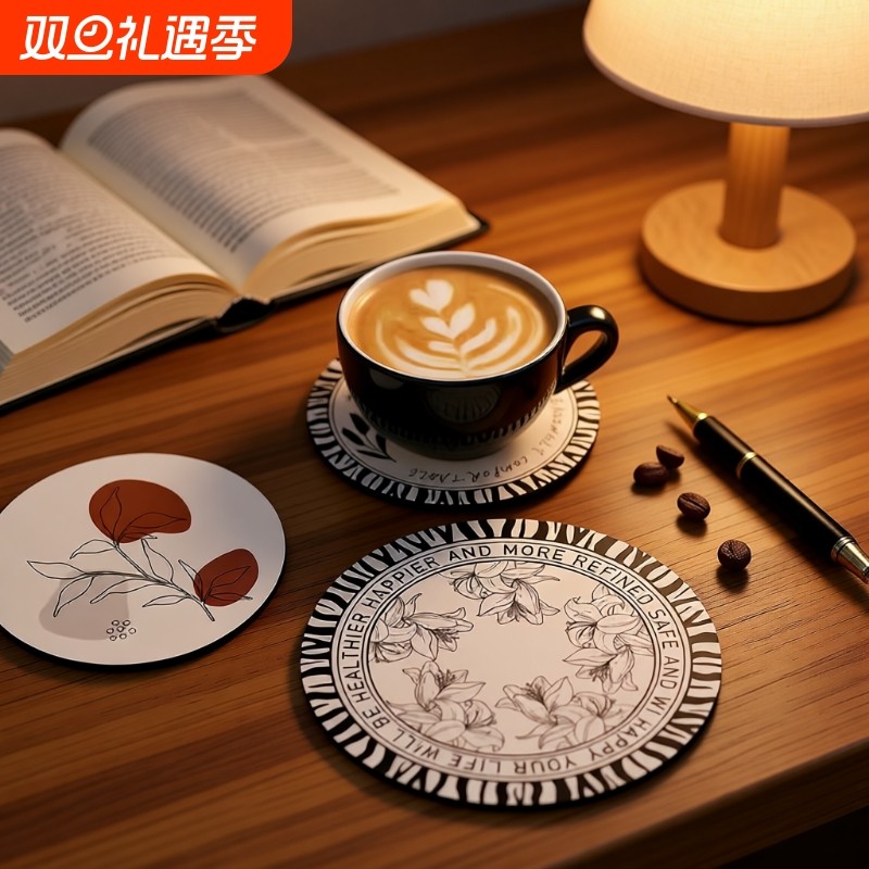 复古水杯垫黑白简约硅藻泥隔热垫餐垫防烫碗盘垫耐热咖啡垫茶杯垫