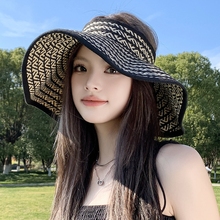 防晒空顶帽子女2025夏季新款防紫外线户外出游可折叠大檐遮阳草帽