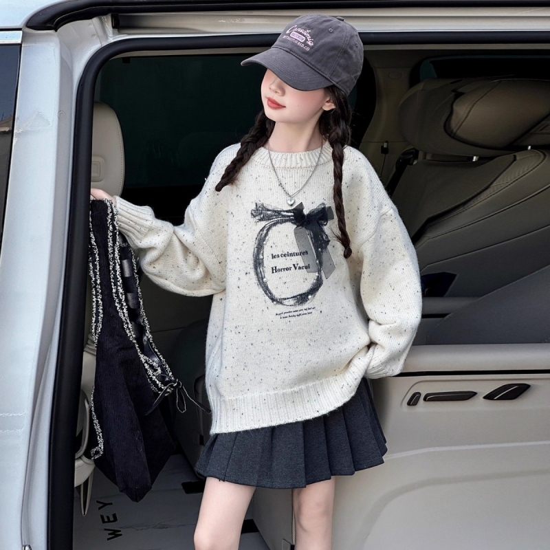 女童超好看毛衣秋冬装2025新款儿童圆领针织衫女孩大童加厚打底衫