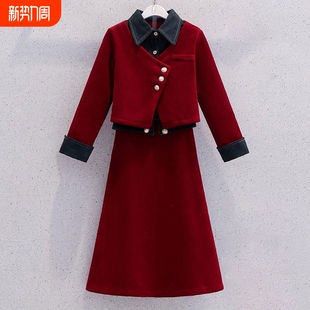 女童小香风牛仔套装冬装2026新款女大童高级感加绒外套裙子两件套