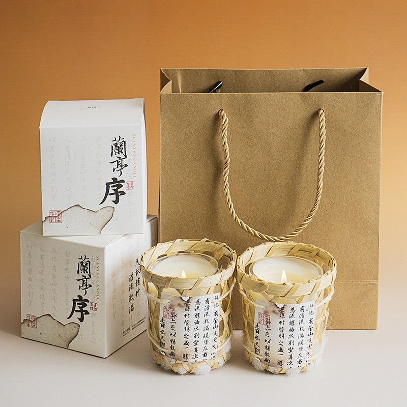 创意国风兰亭序竹编香薰蜡烛香氛礼盒摆件实用走心高级伴手礼