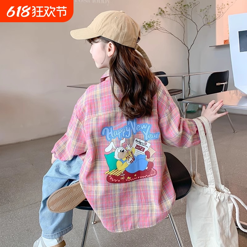 女童格子衬衫外套春秋款2025新款春季衬衣儿童薄款春装小女孩上衣