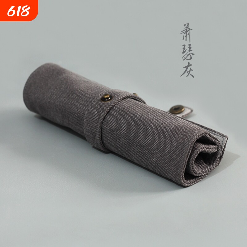 简约文艺帆布卷轴帘笔袋复古英伦中国风大学高中生笔帘男女文具袋