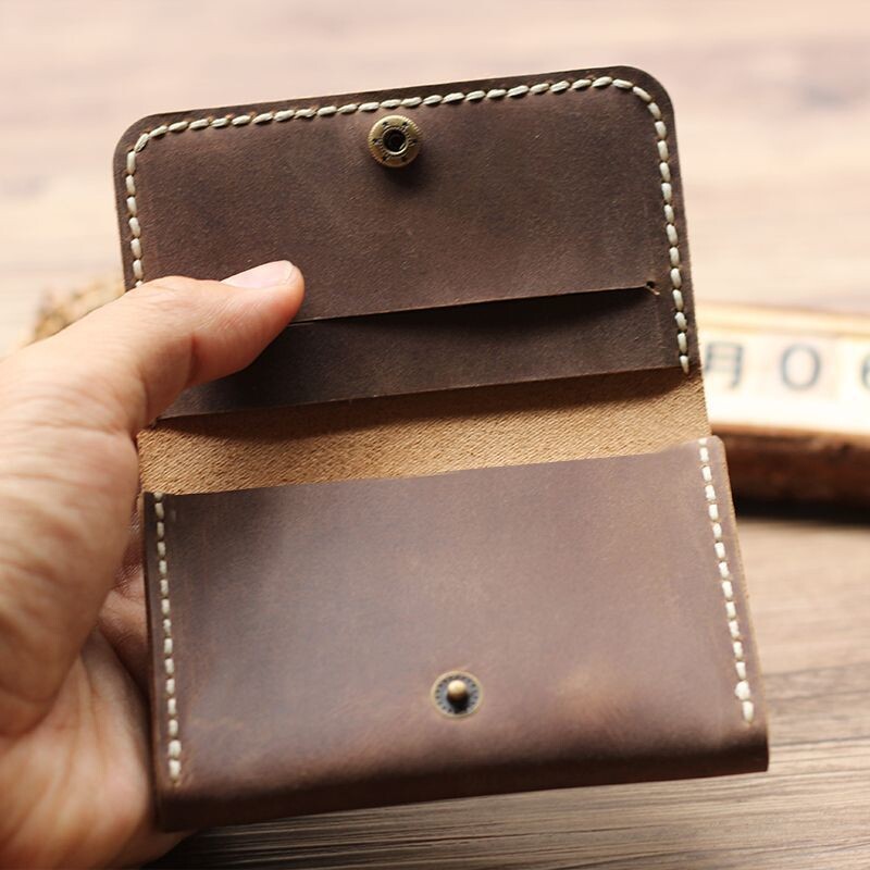 疯马皮手工名片夹爆款简约卡包大容量多功能零钱包名片证件卡片