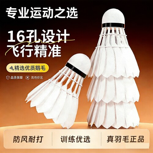 羽毛球鹅毛12支装耐打抗风羽毛球比赛训练专用稳定室外学习训练球
