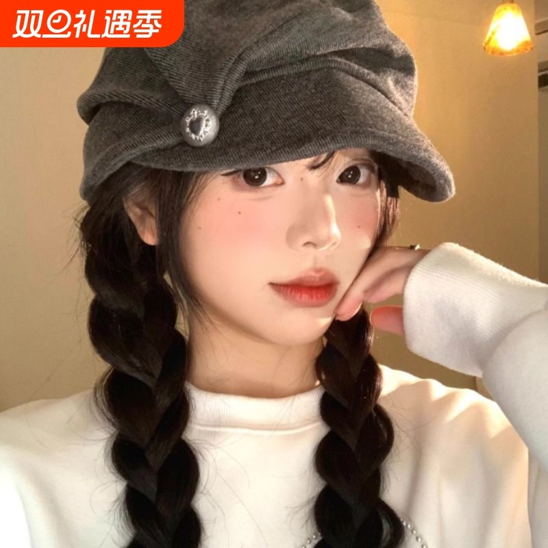 褶皱云朵帽子女2025年八角帽大头围显脸小时尚贝雷帽冬季气质通勤