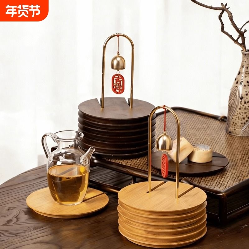 新年灯笼隔热垫高级感摆件创意实木防烫锅垫杯垫碗垫乔迁节日礼物