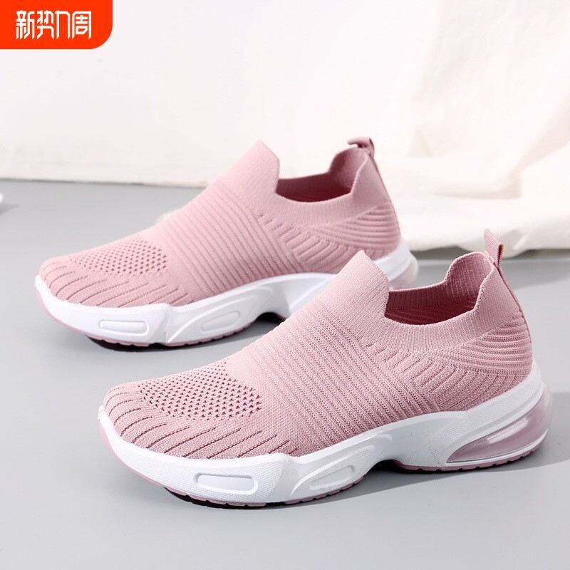 女鞋2023新款一脚蹬大码单鞋平底休闲运动鞋女透气飞织网面鞋