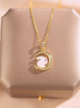 简约小兔子项链女月亮玉兔吊坠小众轻奢饰品