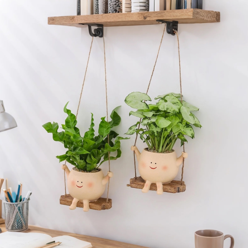 鸟巢蕨绿植盆栽创意秋千摆件花卉