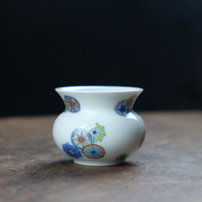 匋甄纯手工斗彩皮球花小渣斗景德镇仿古陶瓷茶漏家居陈设用品