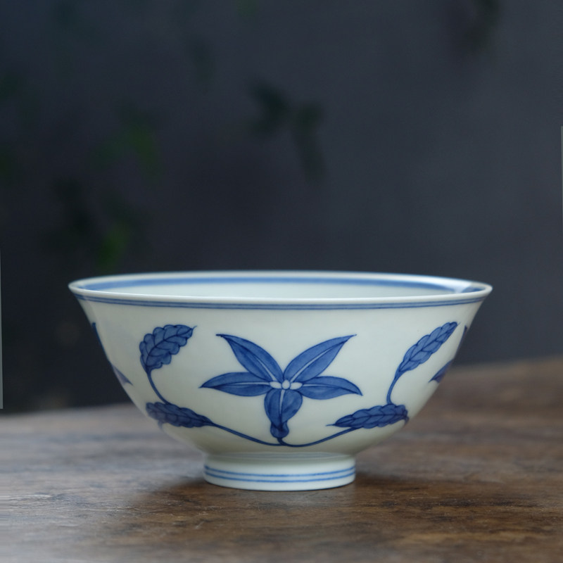 匋甄纯手工成化青花栀子花宫碗景德镇仿古陶瓷餐具碗家用陈设碗