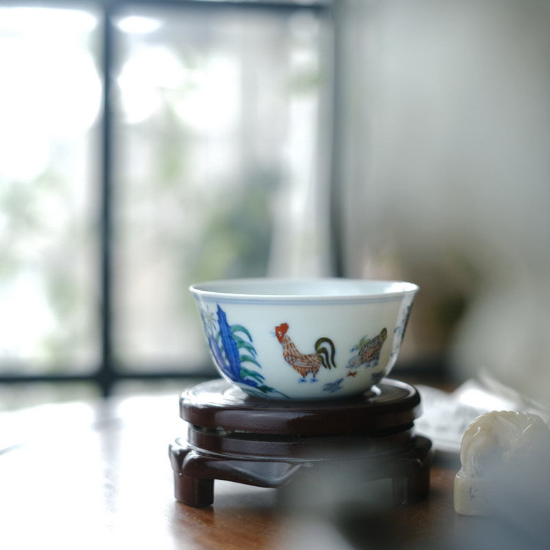 纯手工柴窑大明成化斗彩鸡缸杯2.8亿景德镇手绘茶杯陶瓷单个观复