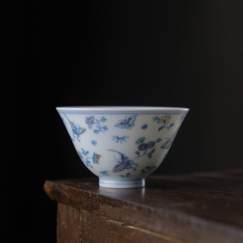 慕胤堂纯手绘手工斗彩蝴蝶纹杯景德镇陶瓷茶杯主人杯单品高端