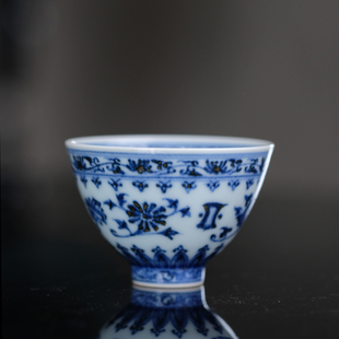 匋甄纯手工手绘青花花卉纹小鸡心杯岩茶杯景德镇陶瓷茶杯主人杯