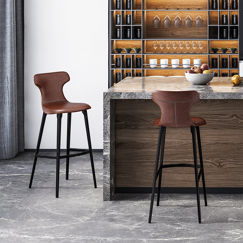 吧台椅高脚凳酒吧椅子轻奢牛皮真皮家用北欧现代简约设计师款7169
