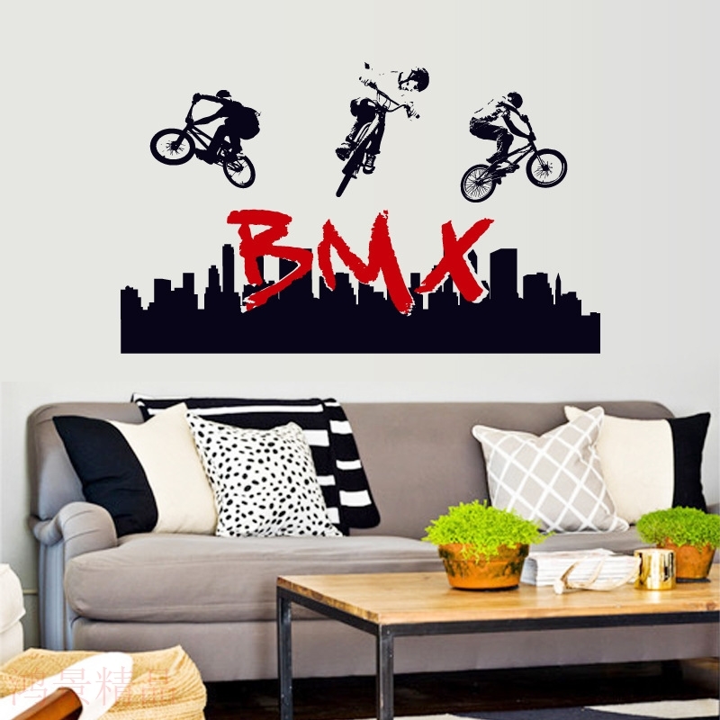 SK9172特技自行车剪影家居装饰客厅墙面沙发墙贴壁画纸
