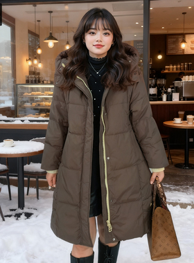甜觅特大码女装冬装胖mm300斤加肥加大时尚中长款拼色连帽羽绒服