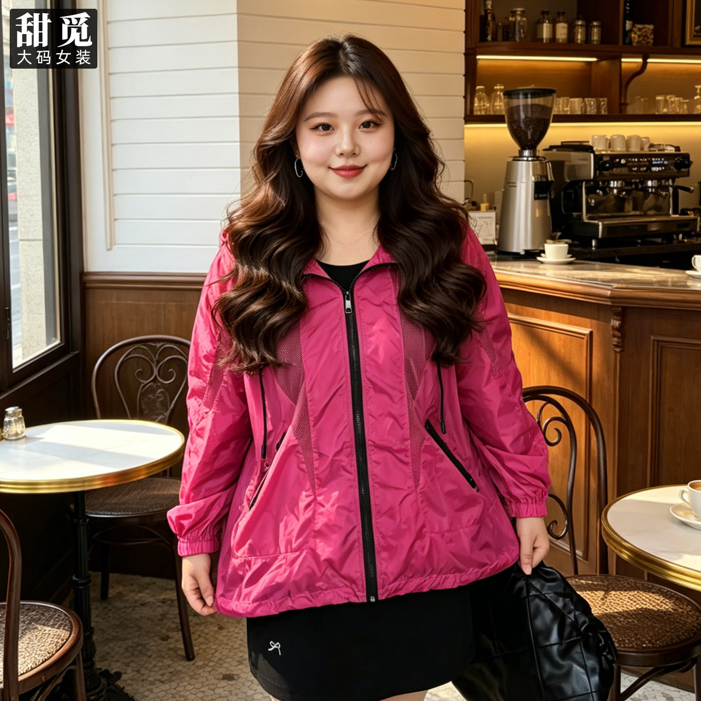 甜觅特大码女装夏季胖mm300斤纱网拼接中长款连帽防晒衣薄外套