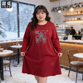 甜觅特大码 保暖毛衣连衣裙 胖mm300斤重工精致烫钻中长款 女装 冬季