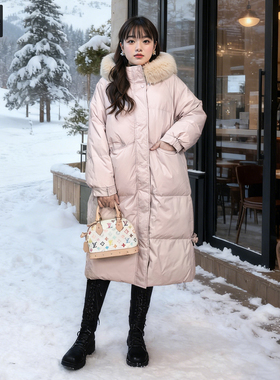 甜觅特大码女装冬装胖mm270斤大狐狸毛领90白鸭绒长款保暖羽绒服