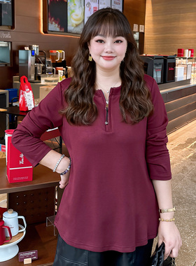 甜觅特大码女装2025秋装胖mm300斤休闲百搭宽松空气棉针织衫T恤