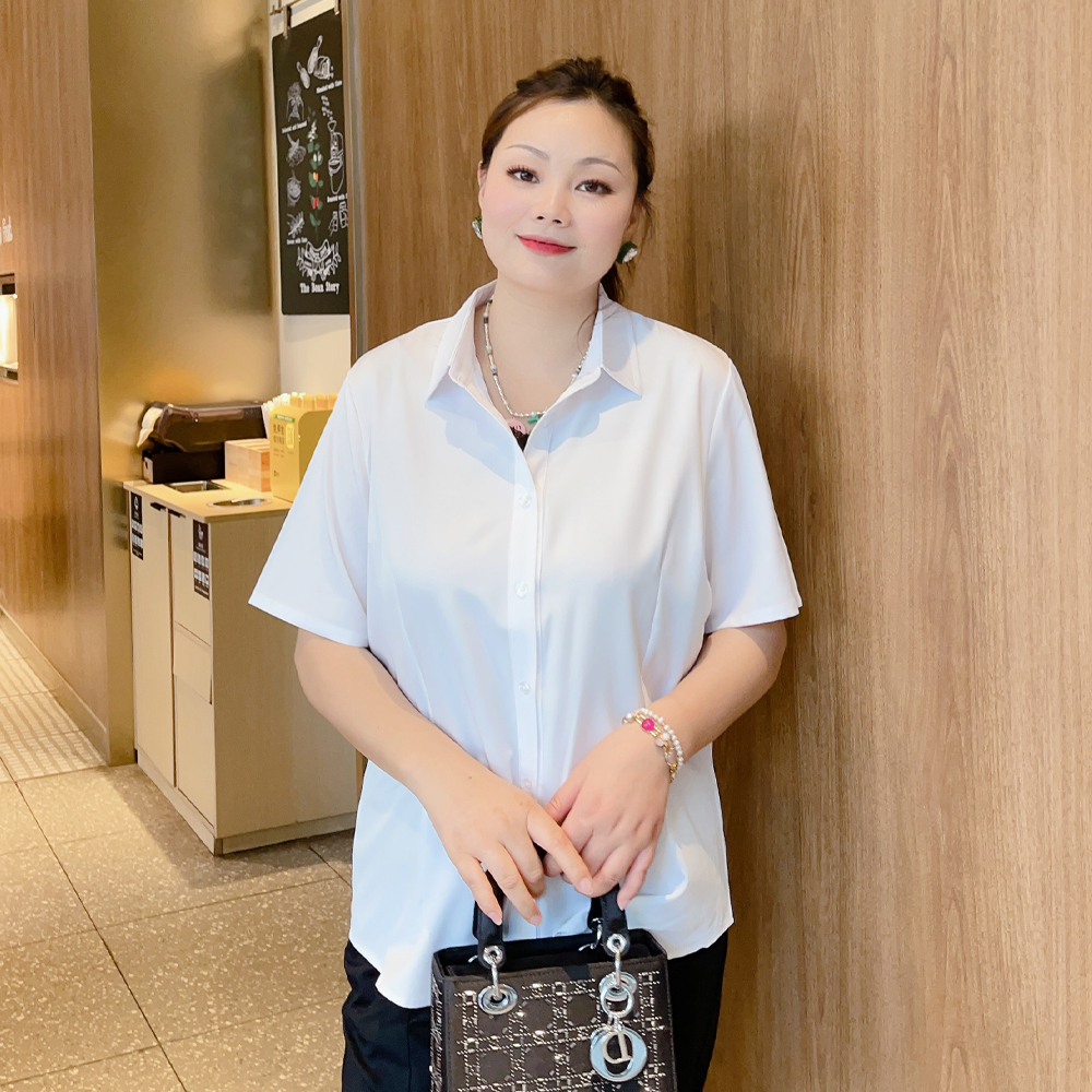 甜觅特大码女装2023夏装胖mm280斤经典简约显瘦职业OL衬衫DF
