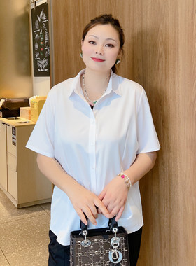 甜觅特大码女装2023夏装胖mm280斤经典简约显瘦职业OL衬衫DF