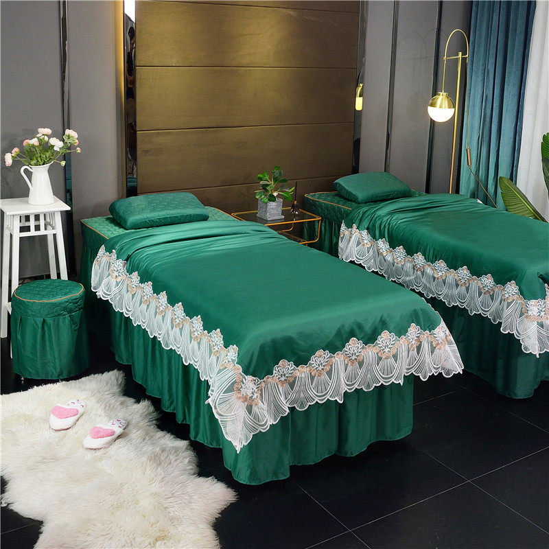 简约纯色美容床罩四件套高档奢华纹绣按摩理疗推拿欧式可定制LOGO