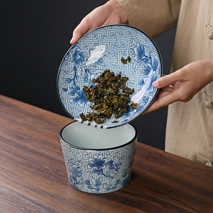 青花瓷茶渣缸陶瓷茶洗建水茶盅水盂废水桶茶具配件带盖过滤茶水缸
