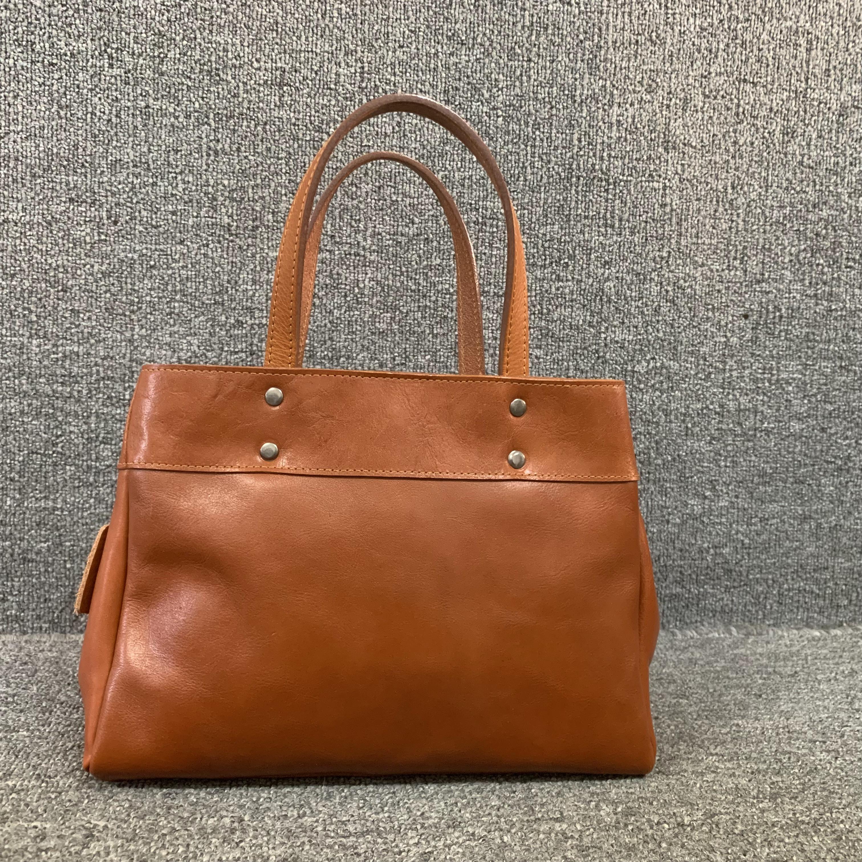 头层植鞣牛皮手提单肩女托特包