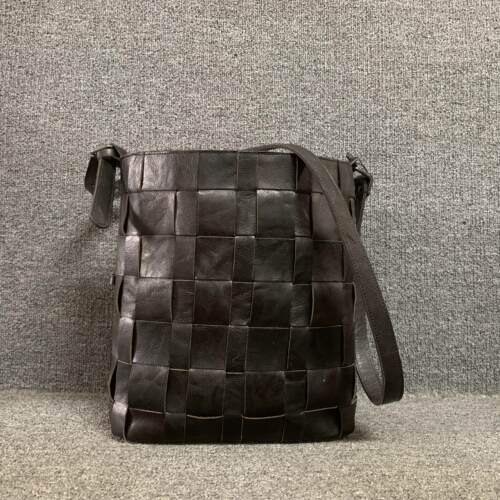 头层编织牛皮女单肩水桶包