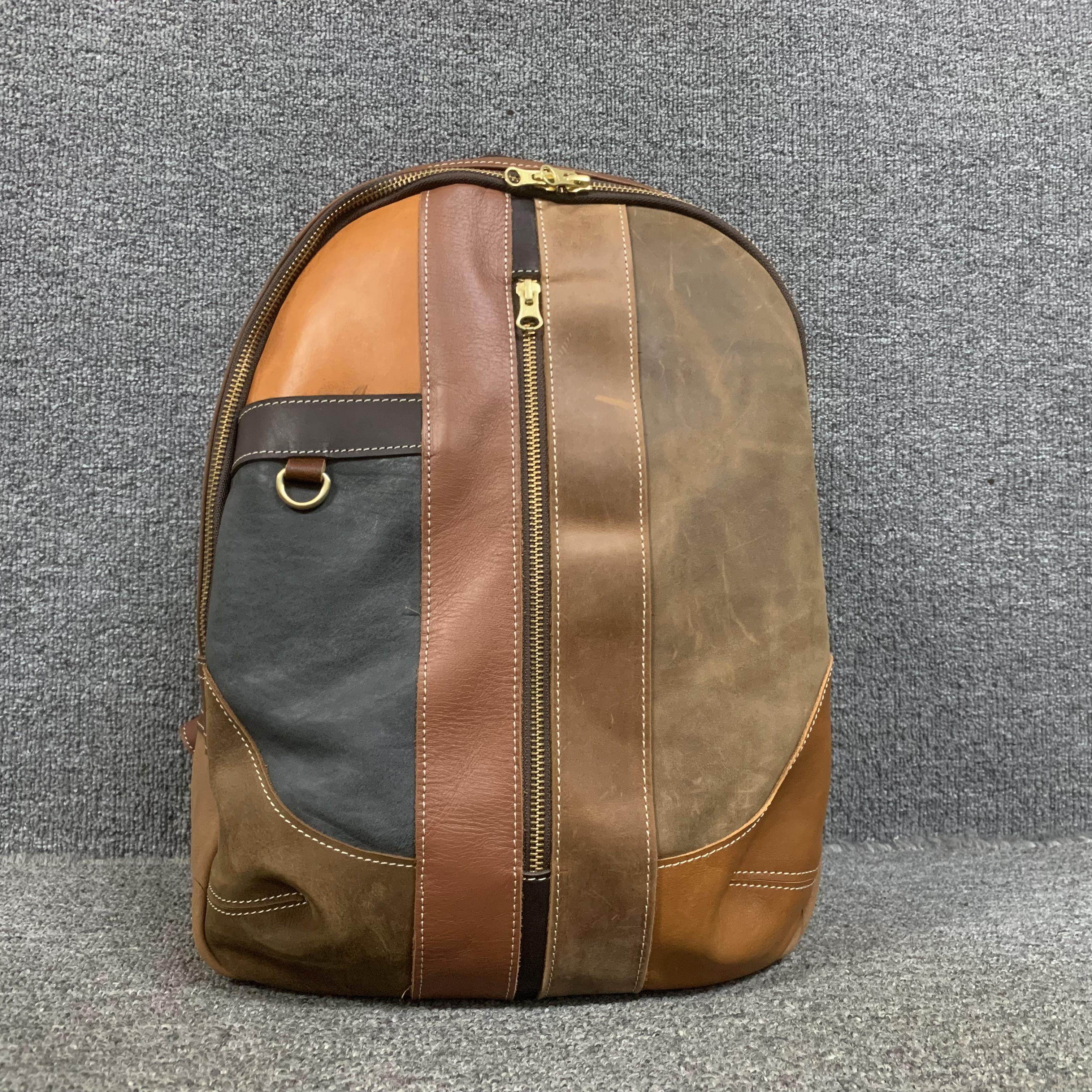 彩色百搭时尚新品真皮背包小众头层牛皮复古男女通用双肩背包旅游