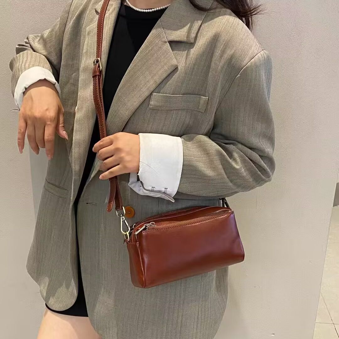 新品真皮女包甜美淑女复古百搭时尚头层植鞣牛皮女单肩斜跨潮小包