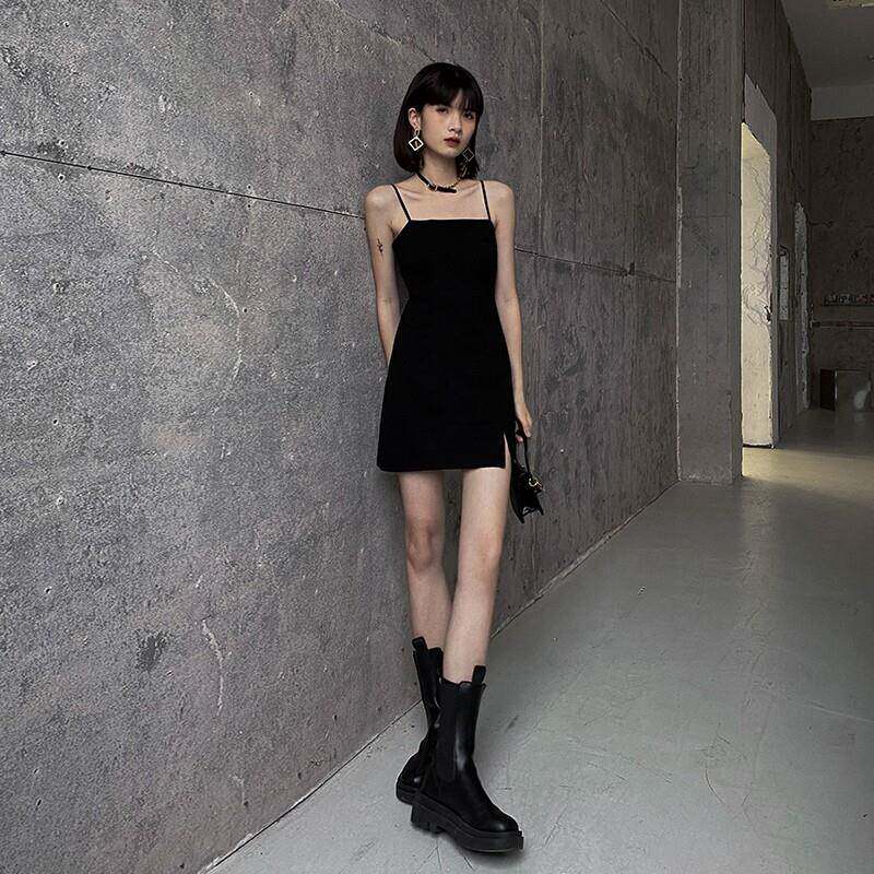 黑色吊带裙026新款夏季裙子小个子吊NLO感带连衣女2裙高级短款显