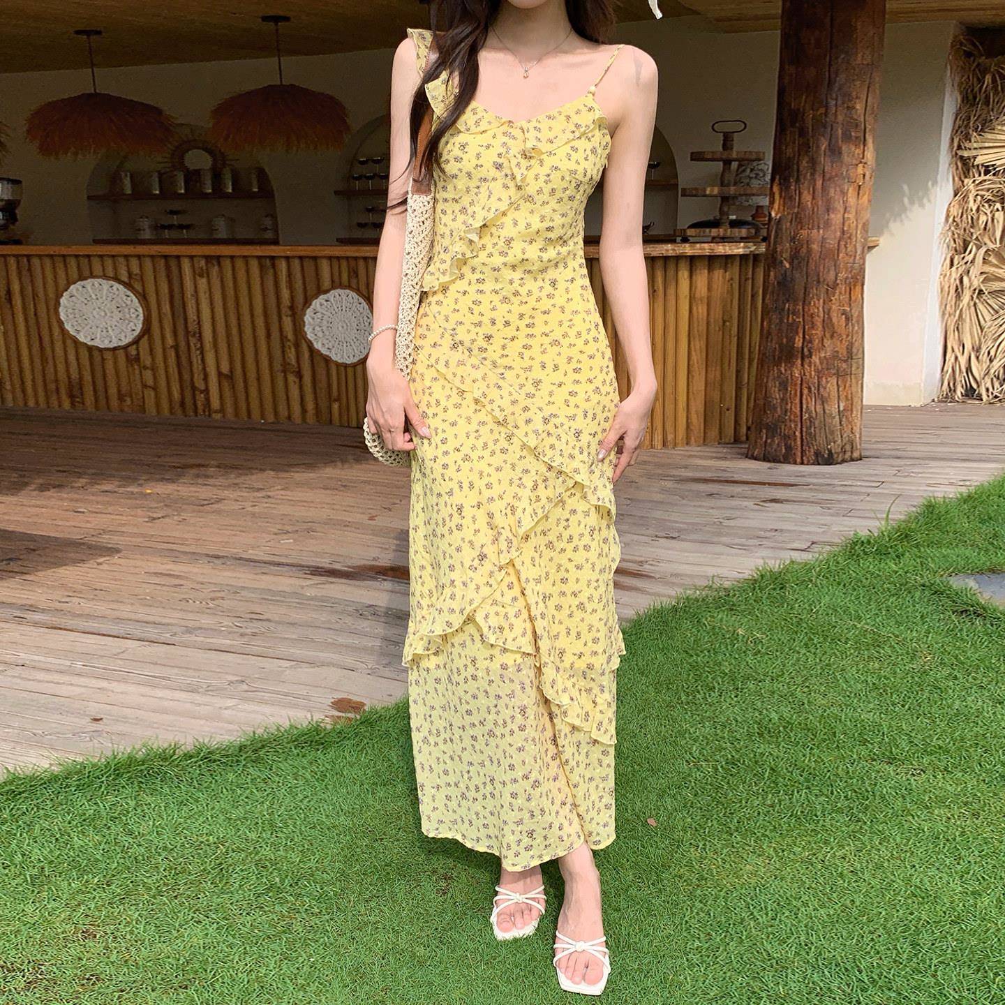 MSK魅旨法式吊带雪连衣夏裙女2026季新款飘带显瘦气碎花纺洋度假