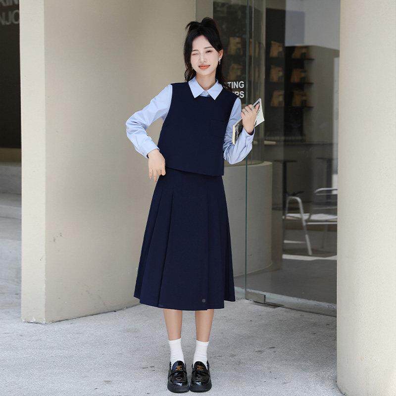 小子短款装百马甲女202个5春夏新款高DGX级感职业衬衫褶半身裙西