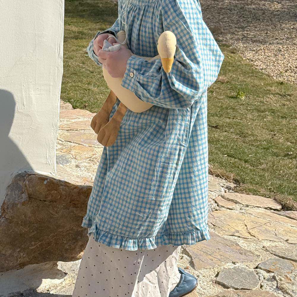 女童BJN款韩系子长裙宝宝童裙女孩子格春童装儿童长宽松罩袖衫洋