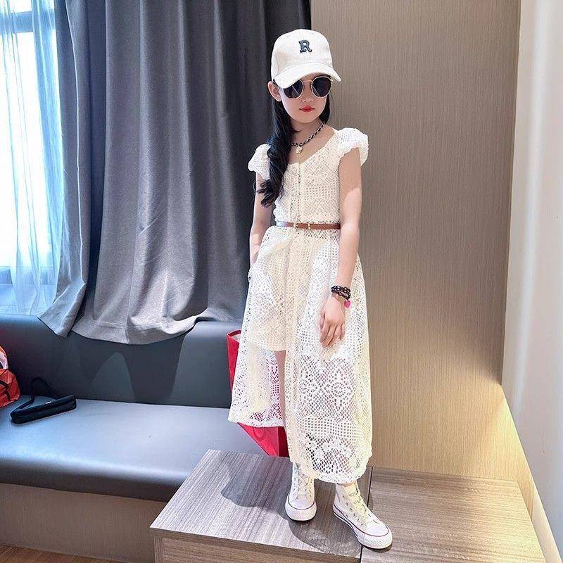 女童206夏季新款韩系UFA裤洋气中大儿2童蕾丝开衫套连衣裙高腰短