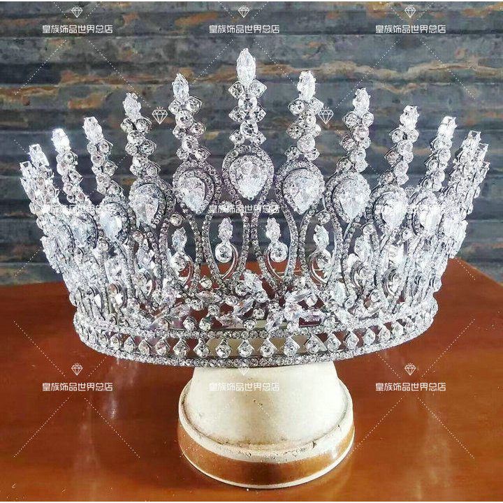 皇族晶莹剔透高贵锆石选美新娘皇冠头饰公主婚礼发饰颁奖走秀模特