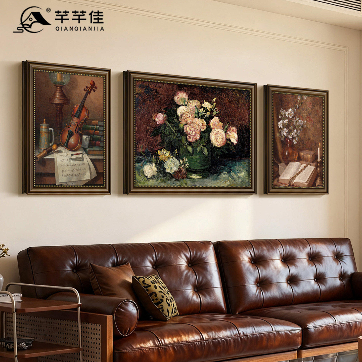 美式花卉沙发背景墙挂画中古风复古油画客厅装饰画2026新款挂壁画