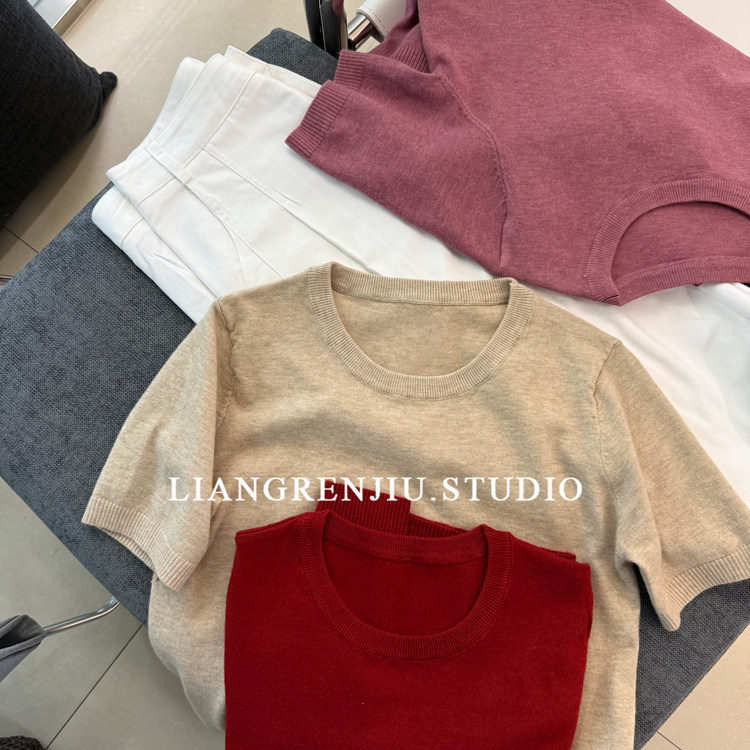 版型巨赞！圆领丝光棉短袖针织上衣气质款T