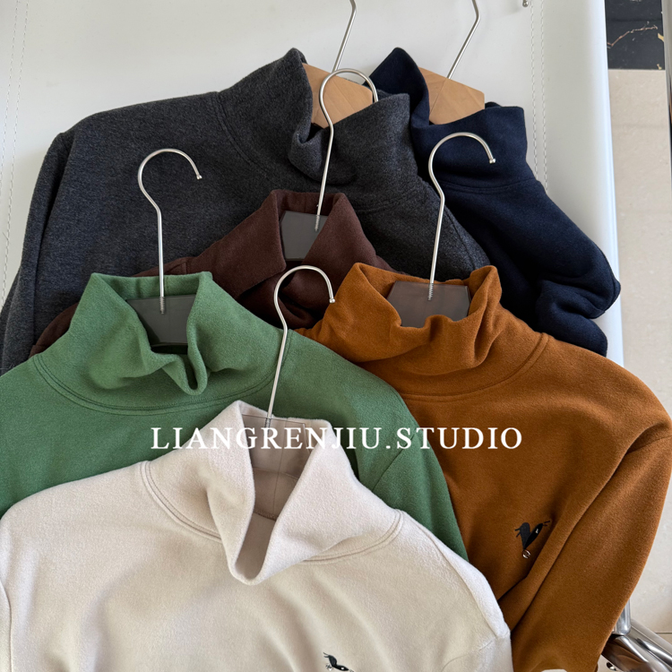 半高领长袖刺绣百搭打底衫T恤