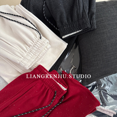 满天星闪闪亮片。显瘦宽松两穿卫裤。春季柔软舒适休闲裤BR