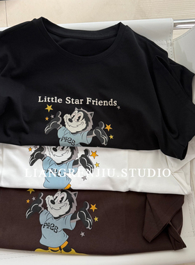 棉质。高品质。宽大版型。卡通印花夏季短袖T恤D
