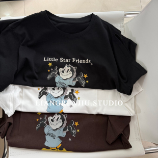 棉质。高品质。宽大版型。卡通印花夏季短袖T恤D