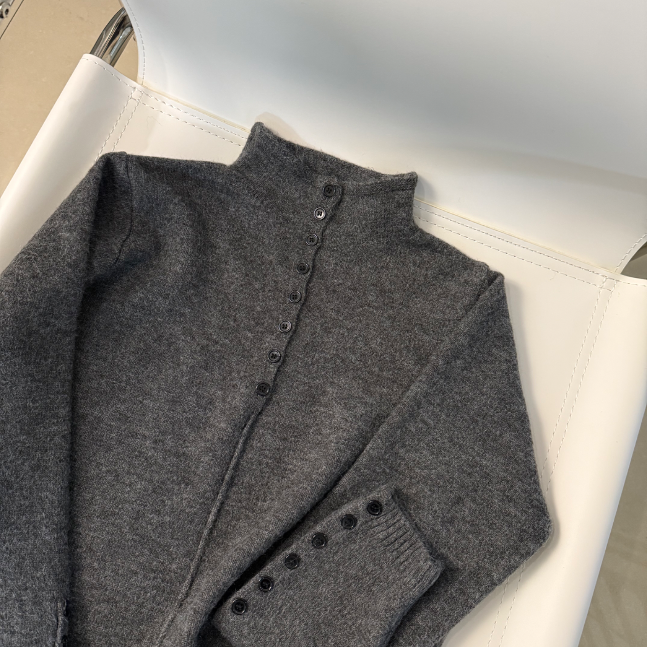 立领纯色针织开衫上衣