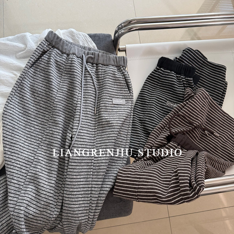 厚实软毛呢。松弛感公司货/柔软显瘦松紧腰宽松休闲裤8838C