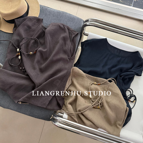 双Me正品。丝麻。轻柔透气。时装款夏季无袖上衣衬衫8261189MR