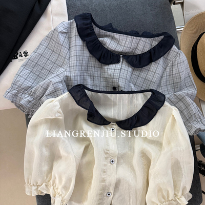 公司货。天丝 棉。格子减龄柔软短袖夏季衬衫上衣6723A